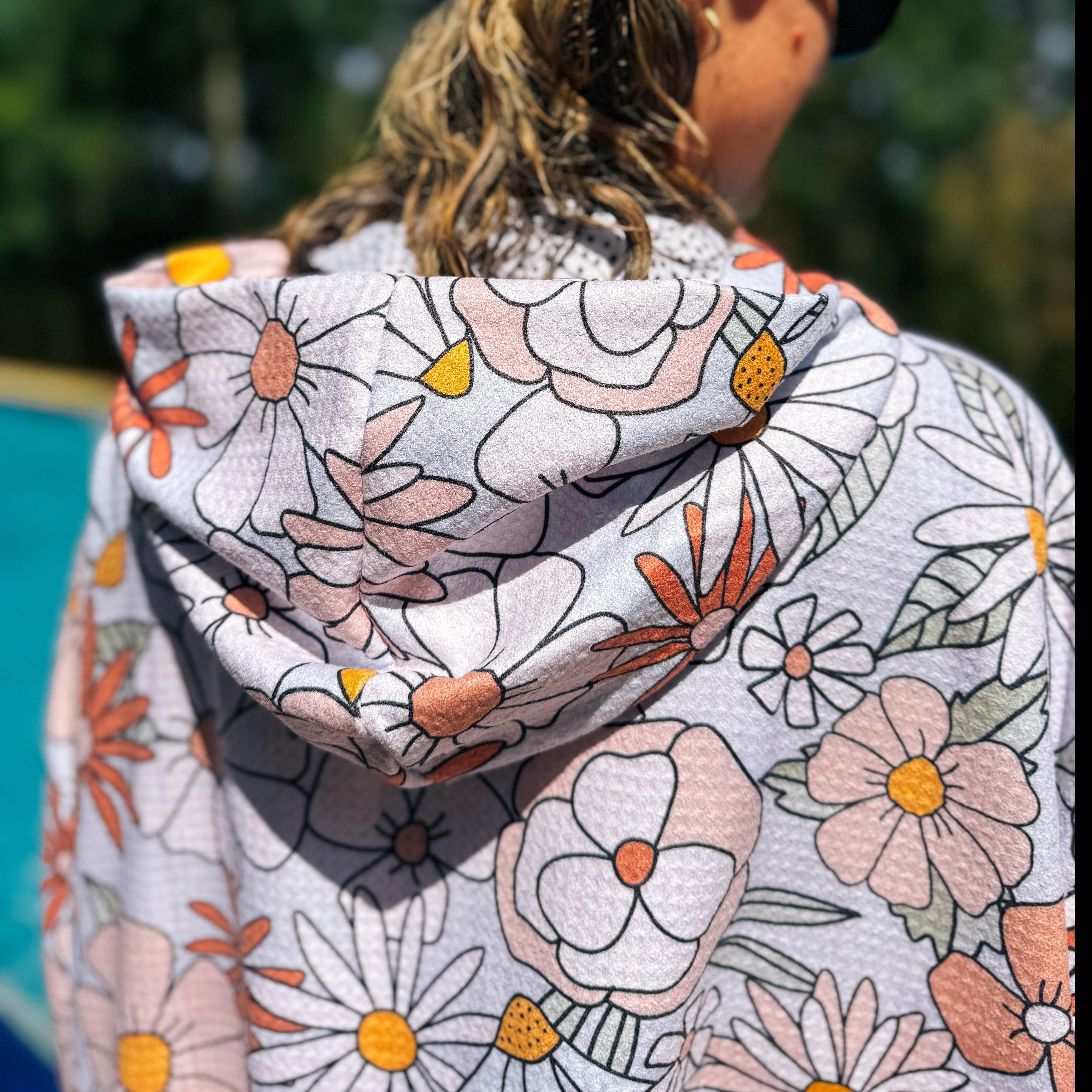 Large ZIP UP Hooded Towel - Boho Blooms