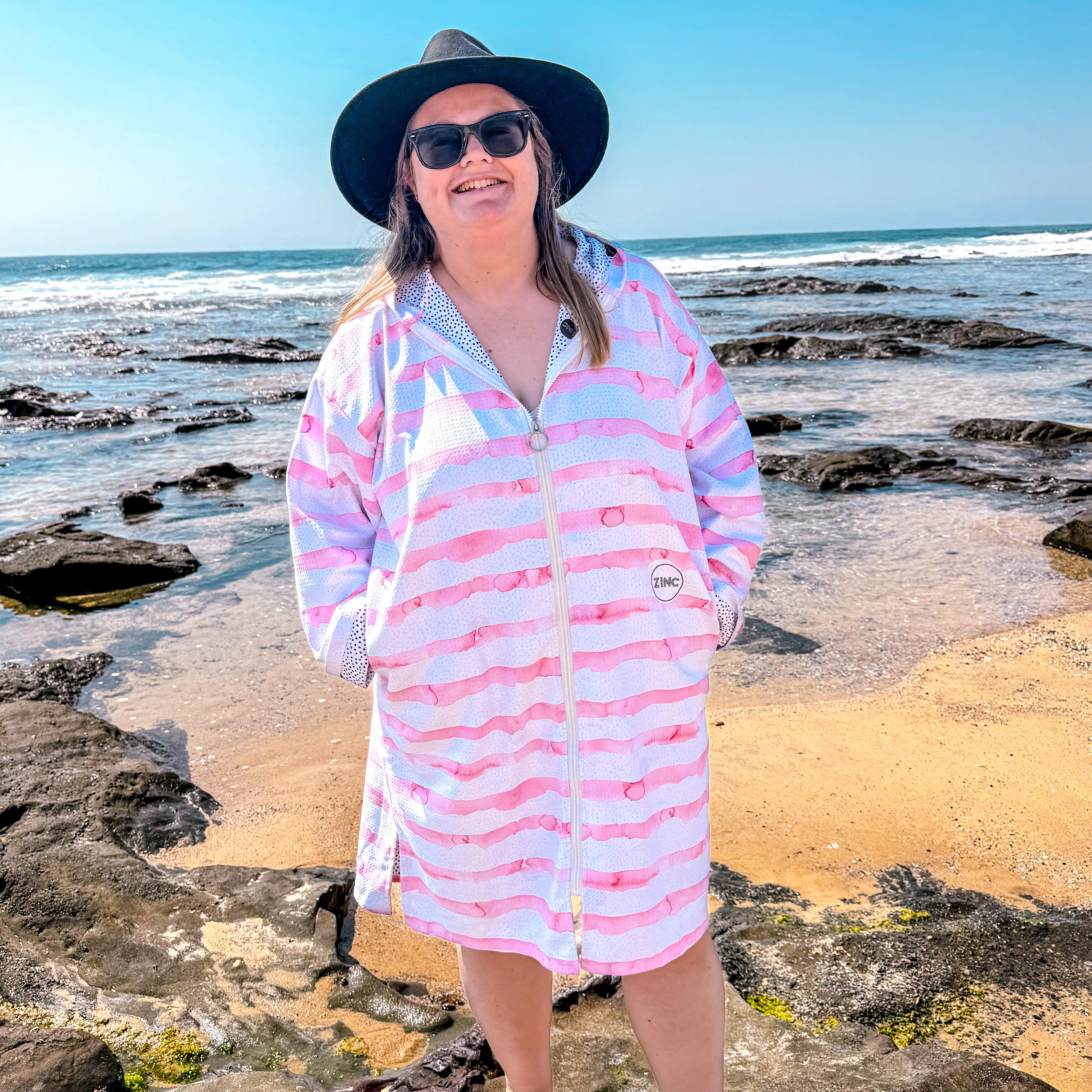 Large ZIP UP Hooded Towel - French Beach Pink