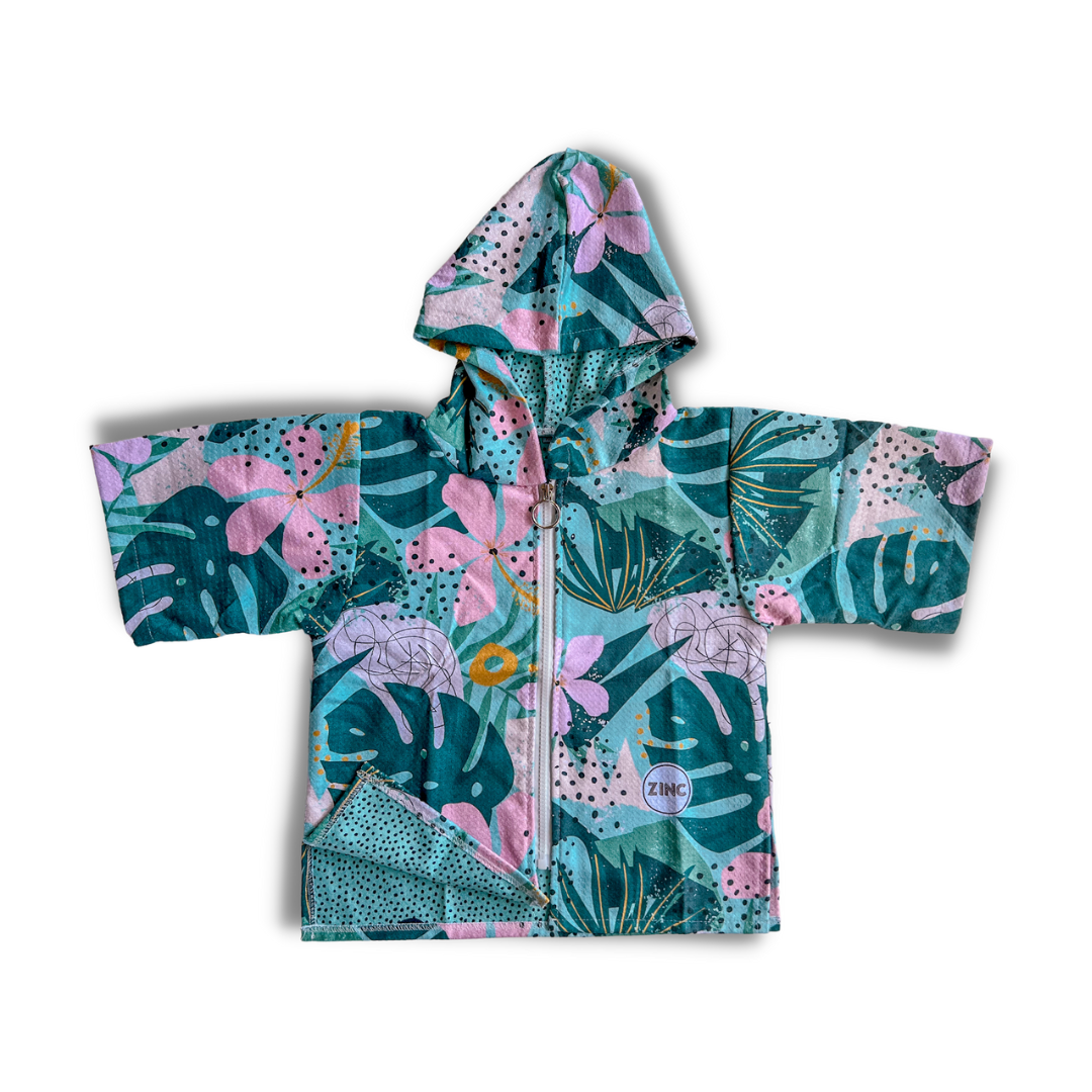 X-Small Zip Up Hooded Towel - Hibiscus